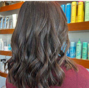 Cut and style result on brunette hair